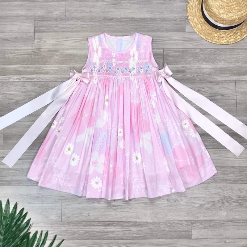 ĐẦM SMOCK HOA NƠ EO