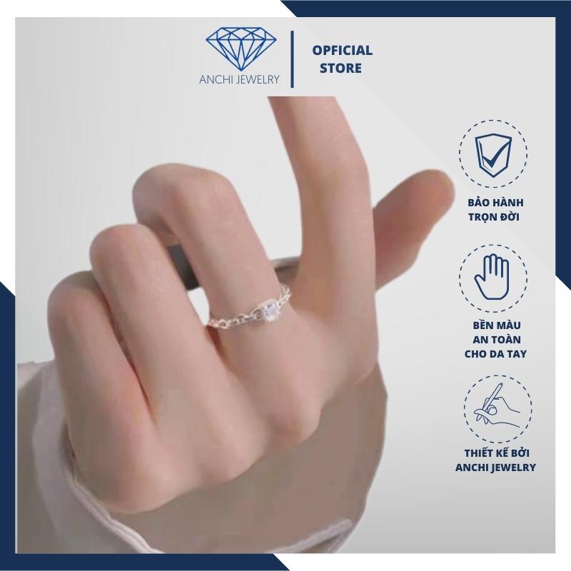 Nhẫn nữ mặt đá vuông thân xoắn - chuẩn bạc ý 925 - Anchi jewelry ACJ3282