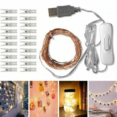 20/50/100 Clips Photo Clip USB Led Festoon String Fairy Lights Battery Operated Garland Home Decor