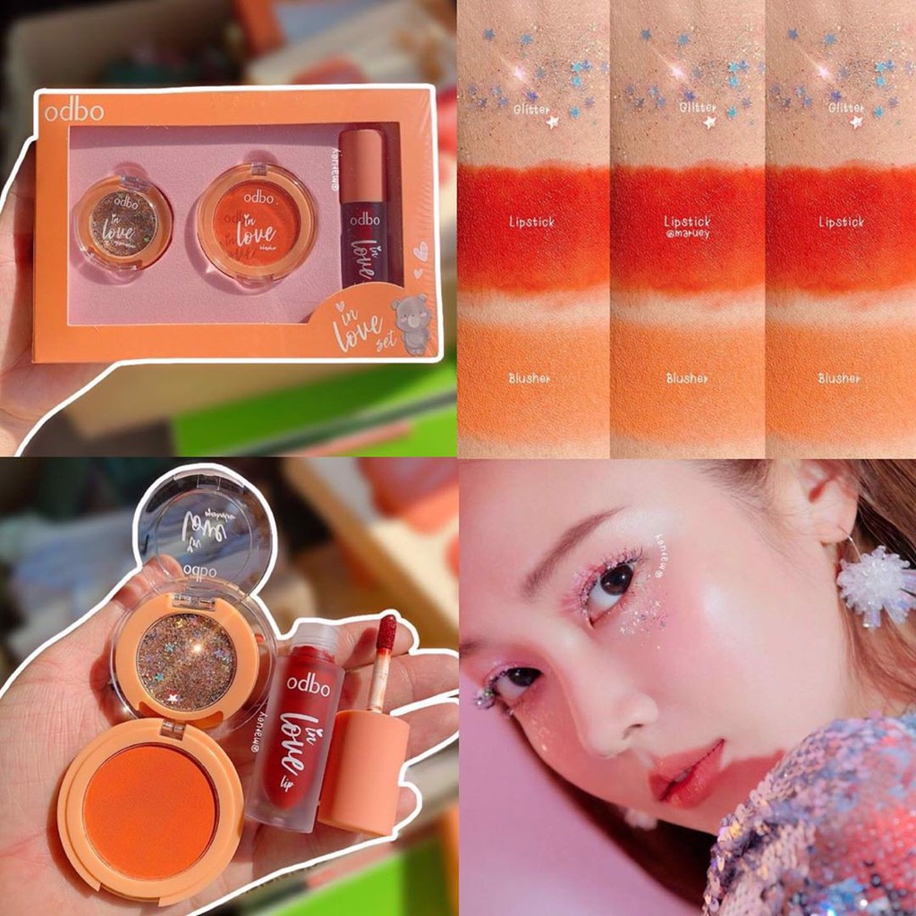 Set 3 Món- Phấn Mắt-Má-Môi Tiện Lợi Odbo In Love OD1038 | BigBuy360 - bigbuy360.vn