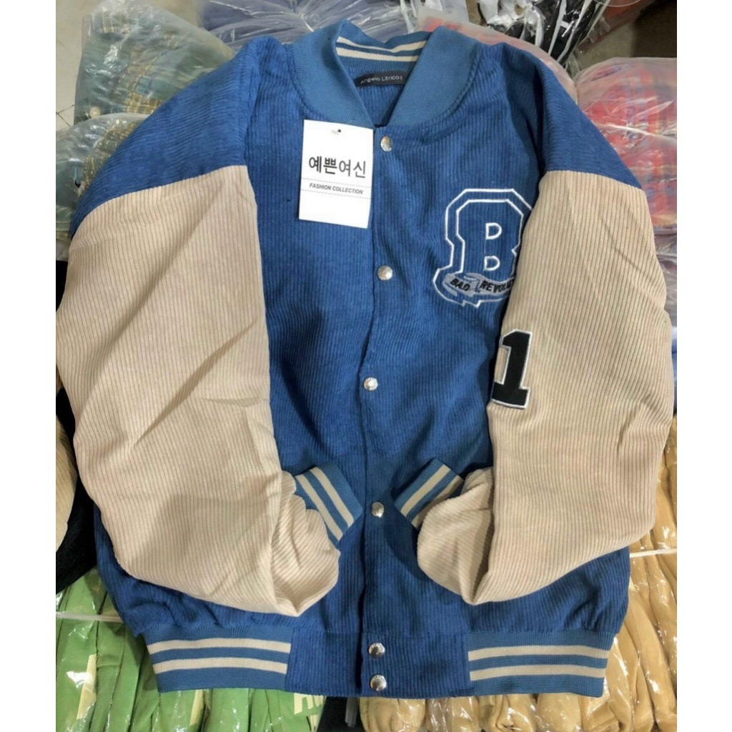 Áo khoác Bomber nhung may 2 lớp lót dù logo thêu siêu đẹp