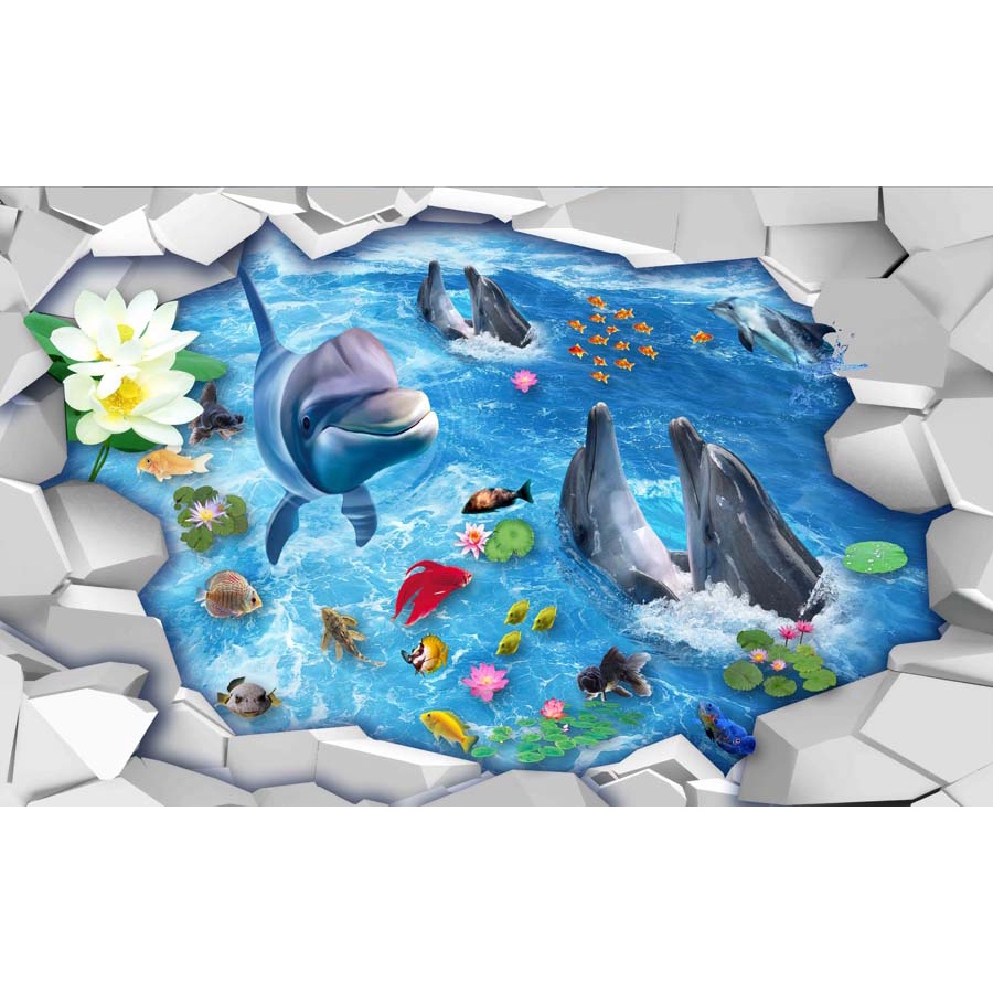 Tranh 3D Dán Tường Đại Dương Chèn Chữ Miễn Phí