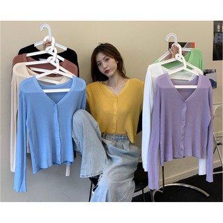 (Sẵn Tím) Áo len mỏng dệt kim mỏng dài tay nhiều màu New mới phong cách Hàn Quốc
