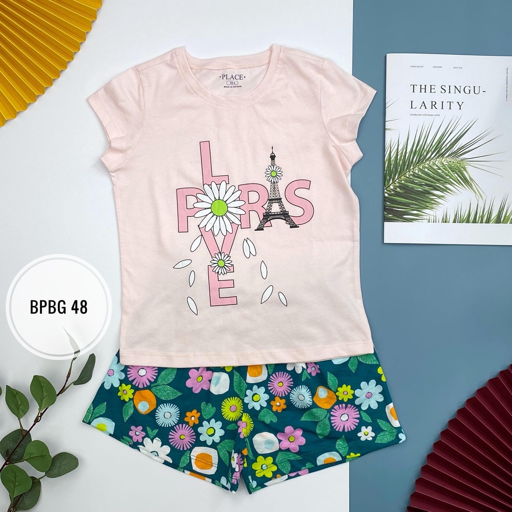 Bộ quần áo bé gái ngắn tay LITIBABY, chất cotton mềm mát, size 4/14T