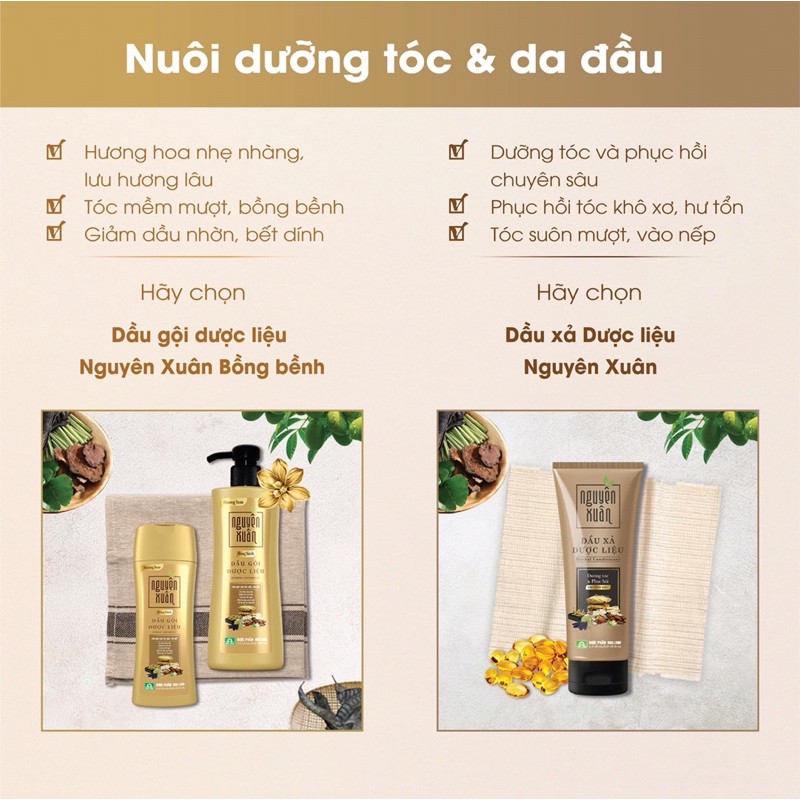 Dầu gội Dược liệu Nguyên Xuân nâu 200ml/250ml/385ml dành cho tóc thường,hư tổn,gàu ngứa...