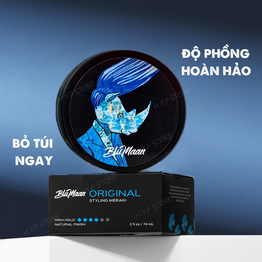 Sáp Vuốt Tóc Nam Bluman Bản Tê Giác Xanh Original 74gr , Giữ nếp tốt trong 48H - TuHaiStore