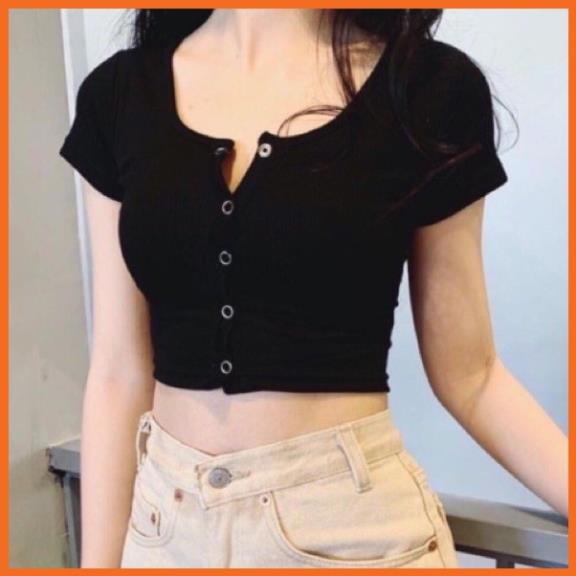 [Mã FAMARAL1 giảm 10K đơn 50K] Áo Croptop nữ Tay ngắn ôm body khóa cúc, Croptop Nữ Tay ngắn Ulzzang, Áo thun ôm nữ | BigBuy360 - bigbuy360.vn