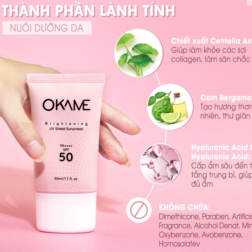 Kem chống nắng Okame Brightening UV Shield Sunscreen SPF 50 PA++++ 50ml