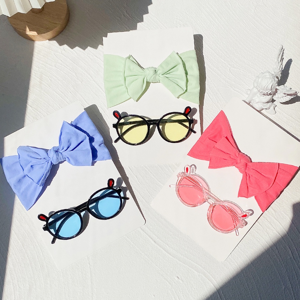 Set 2 món băng đô và kính RAINBOW BOWS gắn nơ dễ thương cho bé gái