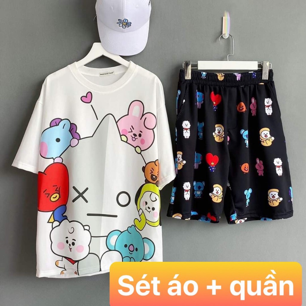 Set Đồ Bộ Thỏ cartoon 3D Cute DB10-Lapi VN Áo+ Quần Đùi Vải Thun Cotton Thoáng Mát, Freesize Đến 70kg