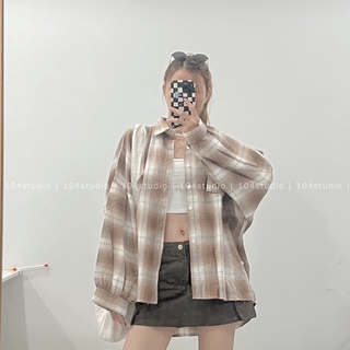 Áo sơ mi kẻ form rộng tay đèn lồng