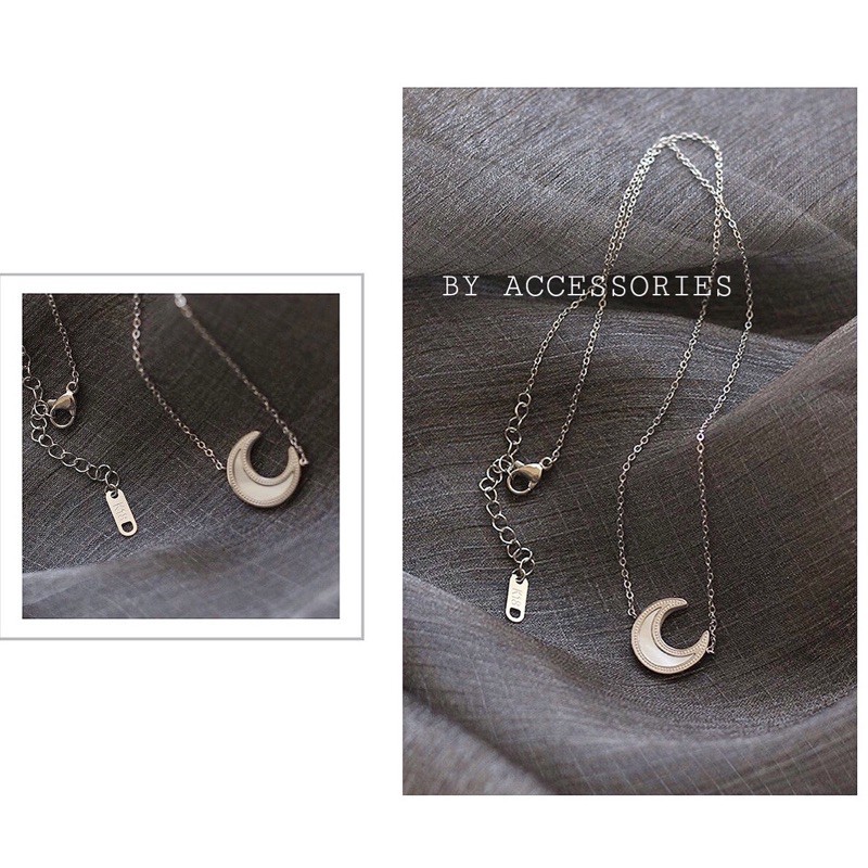 Dây chuyền titan mặt trăng khuyết cẩm xà cừ rain crescent moon không gỉ