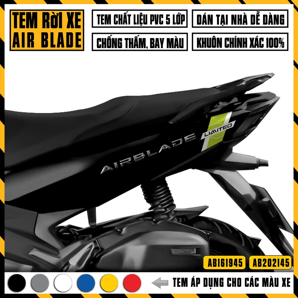 Tem AirBlade AB Thiết Kế Limited | AB45 | Decal Dán Xe Máy Air Blade 2016 2019 2020 2021 2022 Đỏ Đen Trắng Vàng Xanh ...