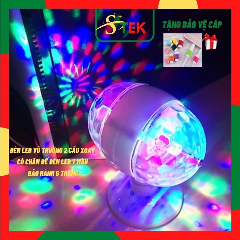 Đèn Led Vũ Trường 2 Cầu Xoay Có Chân Đế Đèn Led 7 Màu bảo hành 6 tháng