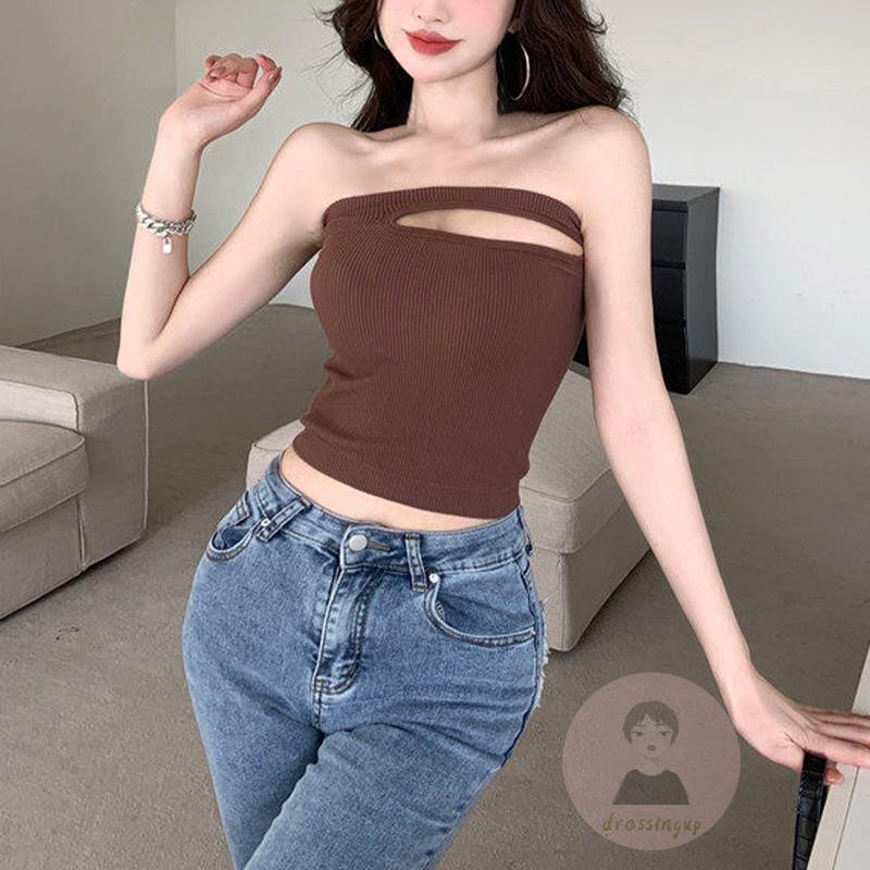 Áo Dệt Kim Sát Nách Hở Rốn Màu Trơn Có Đệm Ngực Thời Trang Cho Nữ