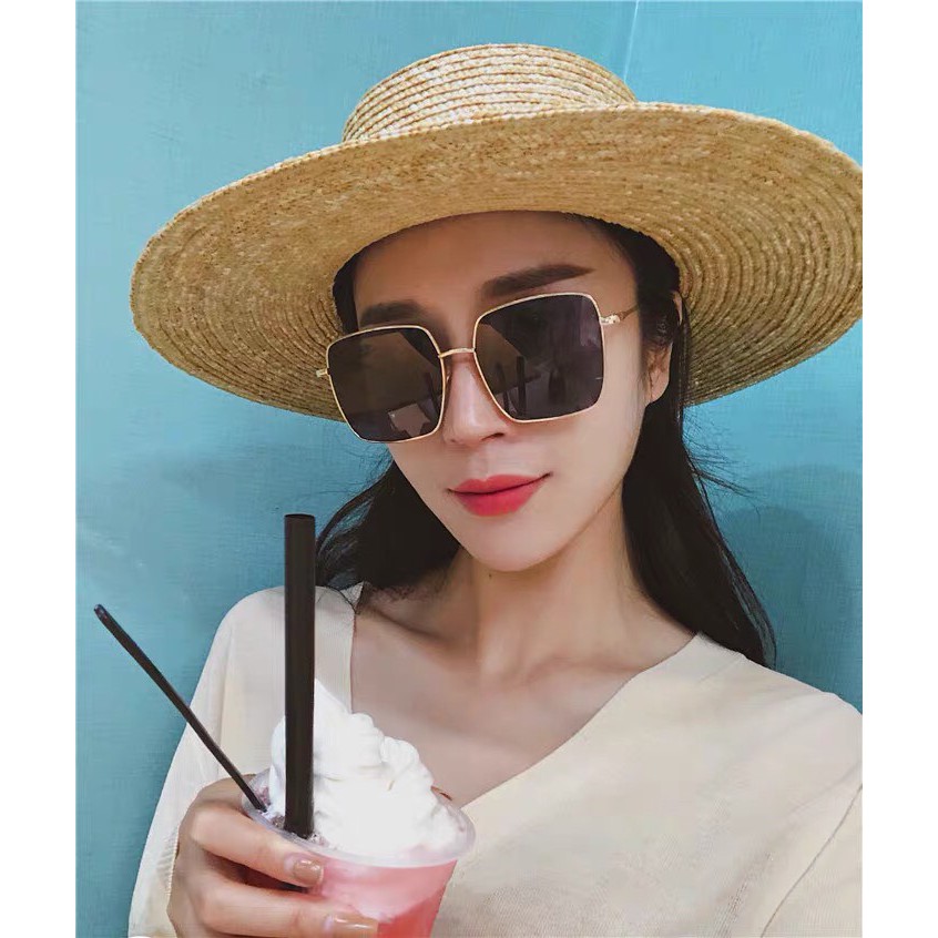 Kính râm nữ chống tia uv 400 mặt vuông sang chảnh kính thời trang khung kim loại -VUÔNG ĐEN