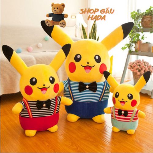 Gấu Bông Pikachu -Gấu Ôm Pikachu Mặc Áo Tinh Nghịch Dễ Thương - Vải Nỉ Nhung Hàn Quốc Cao Cấp Làm Quà Tặng Cho Bé