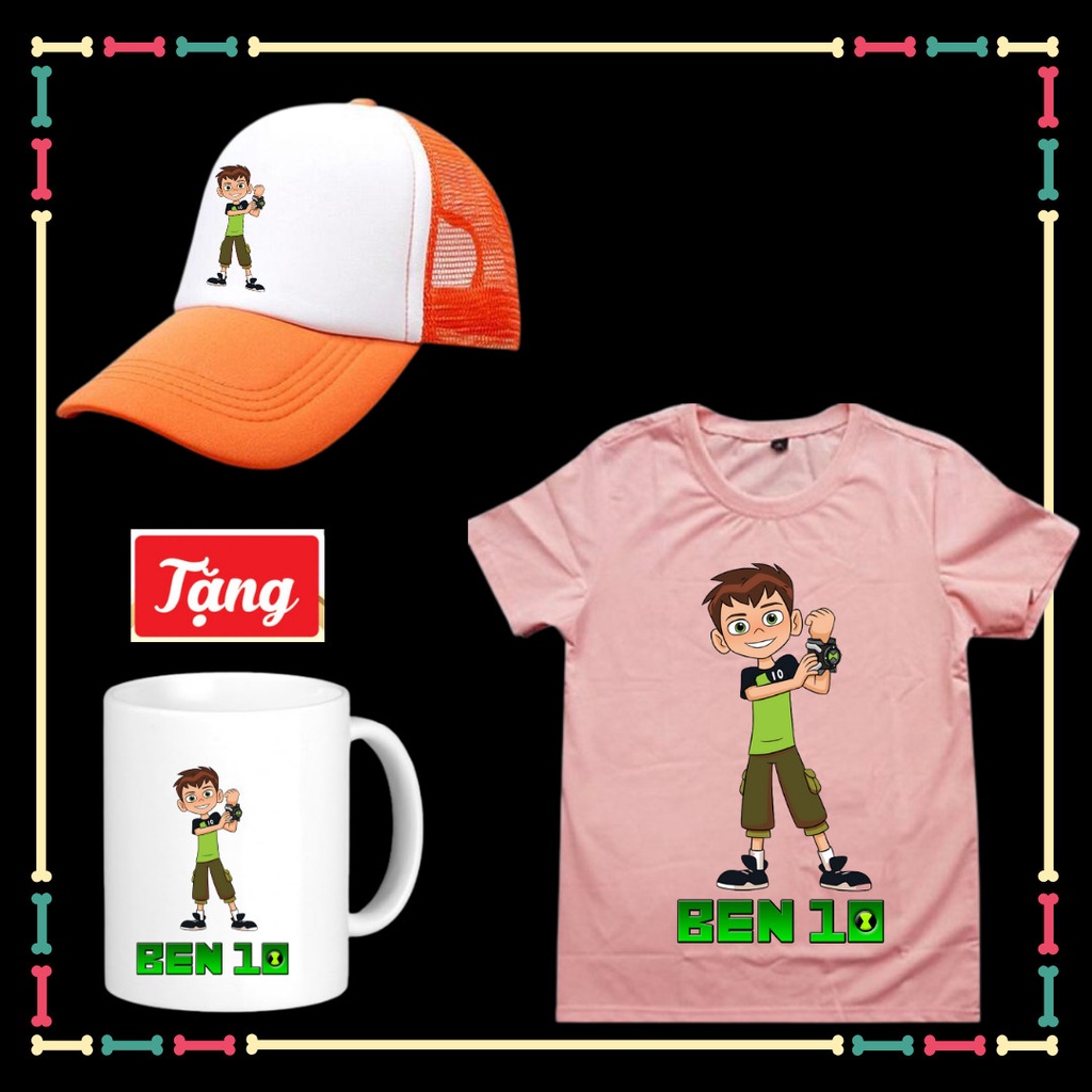 Combo Mũ áo cho bé trai bé gái Mẫu Ben 10 Ben Ten Tặng Ly Sứ in hình Ben 10 cho bé uống nước
