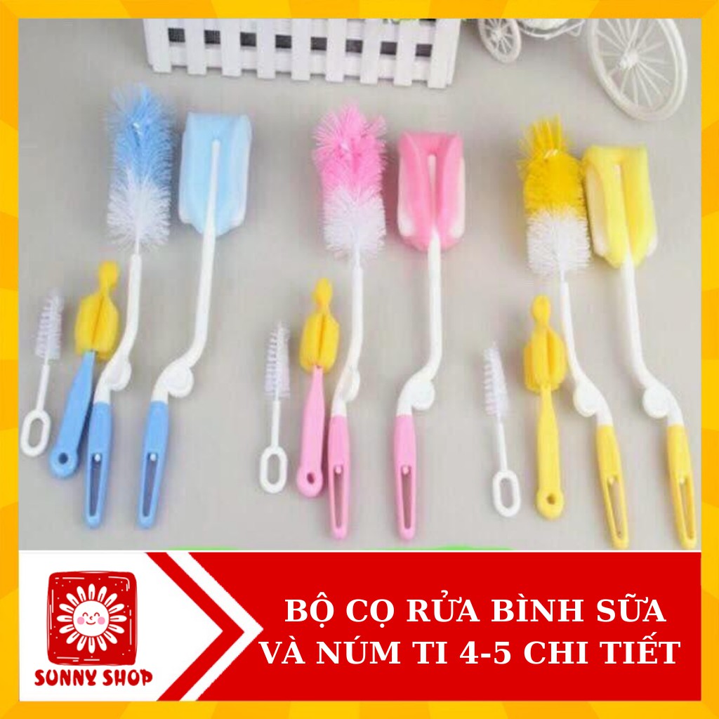 Bộ Cọ Rửa Bình Sữa Và Cọ Núm Ti 4-5 chi tiết Tiện Lợi/ Cây xúc bình sữa