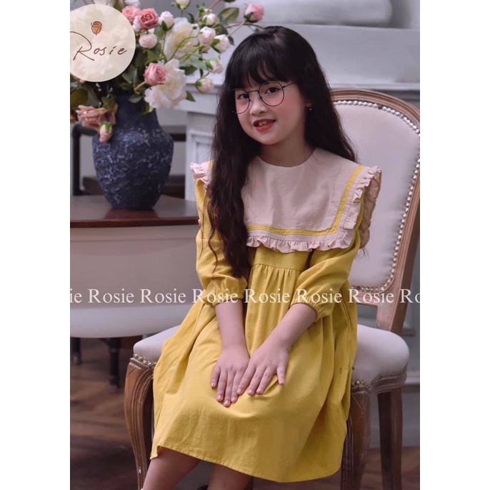 Váy bé gái cổ yếm thu đông ROLIA chất đũi mềm mịn có tay lửng V38