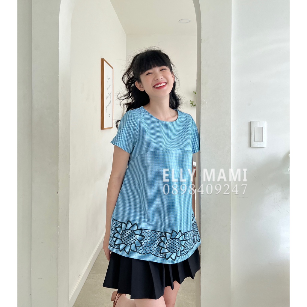 ( 40kg - 65kg ) Set Áo Bầu , Bigsize Sau Sinh Kẻ Thêu Hoa Mặc Thoải Mái Suốt Thai Kì &amp; Sau Sinh Thiết Kế Cao Cấp
