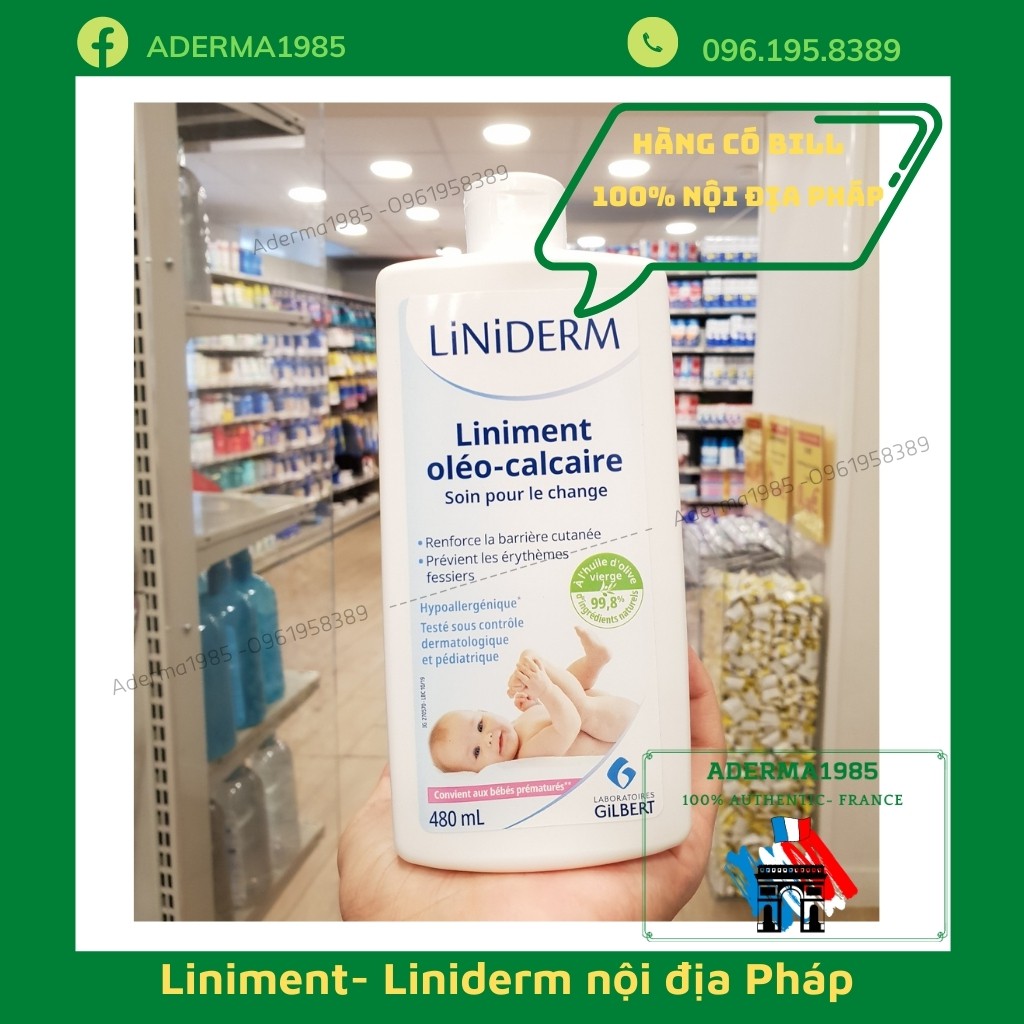 Dung dịch vệ sinh thay bỉm Liniderm của Gilbert 480ml, Liniment giúp bé vệ sinh đúng cách, chống hăm tã, mông khô thoáng