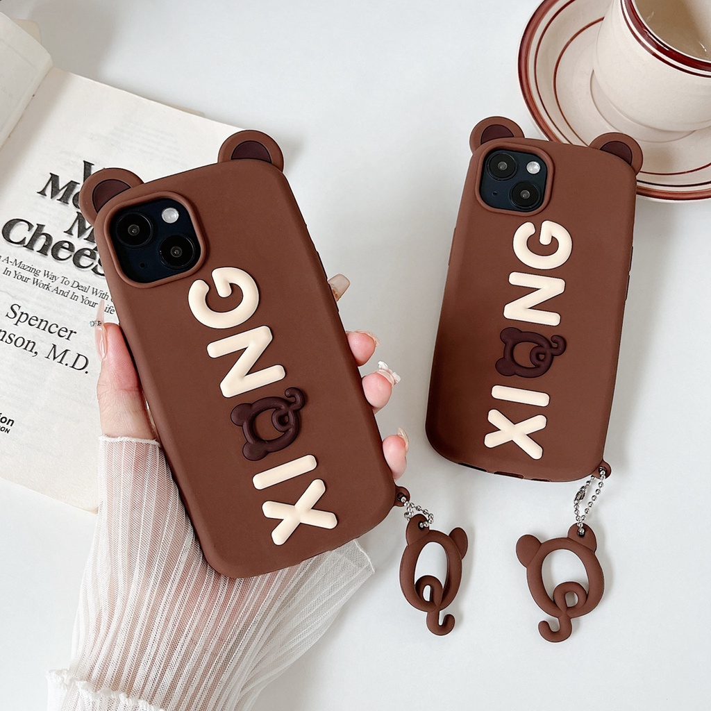 Ốp Điện Thoại Silicon Mềm Hình Gấu Nâu Và Chữ 3D Cho iphone 13 Pro MAX 12 Pro MAX 11 Pro MAX X XS MAX XR 6 6S 7 8 Plus