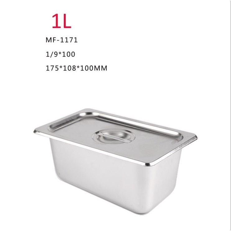 Khay inox GN 1/9, khay inox 304 đựng thực phẩm, thạch topping bán trà sữa size 1/9