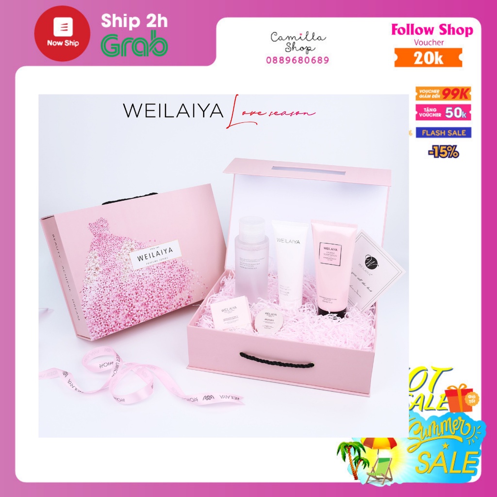 Set quà sữa rửa mặt, tẩy trang thảo mộc và body lotion dưỡng ẩm Weilaiya