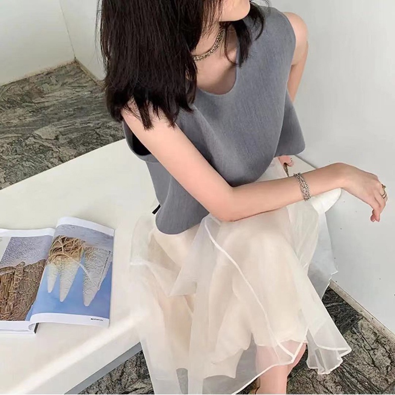 IELGY  Áo tank top Ngắn Mỏng Và Không Đều Phong Cách