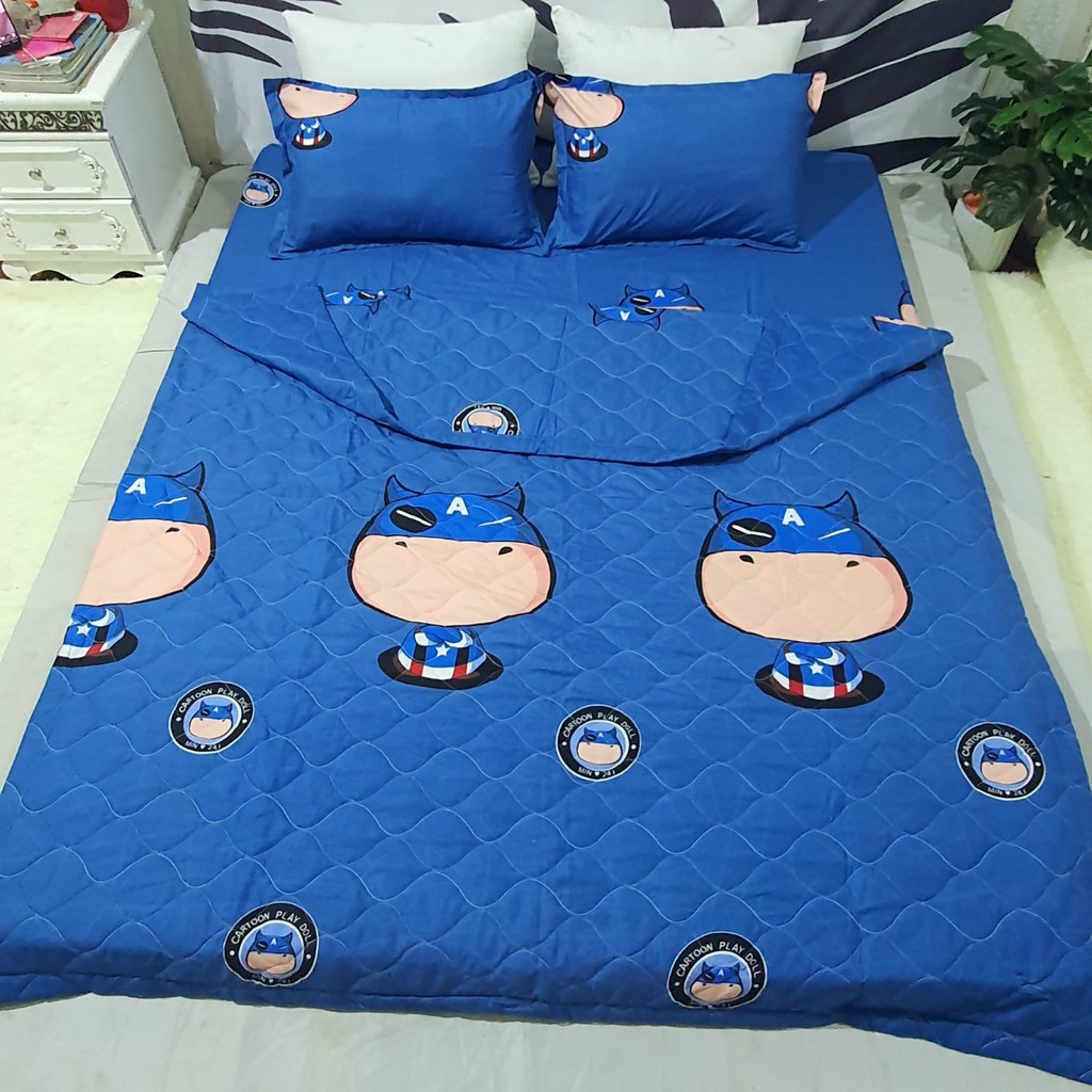 Bộ chăn ga gối poly 5 món chăn trần hè đủ mọi kích thước