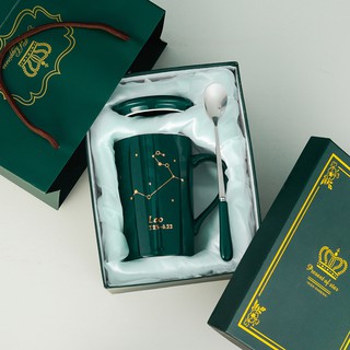 Ly cốc sứ có nắp in hình 12 cung hoàng đạo cực đẹp