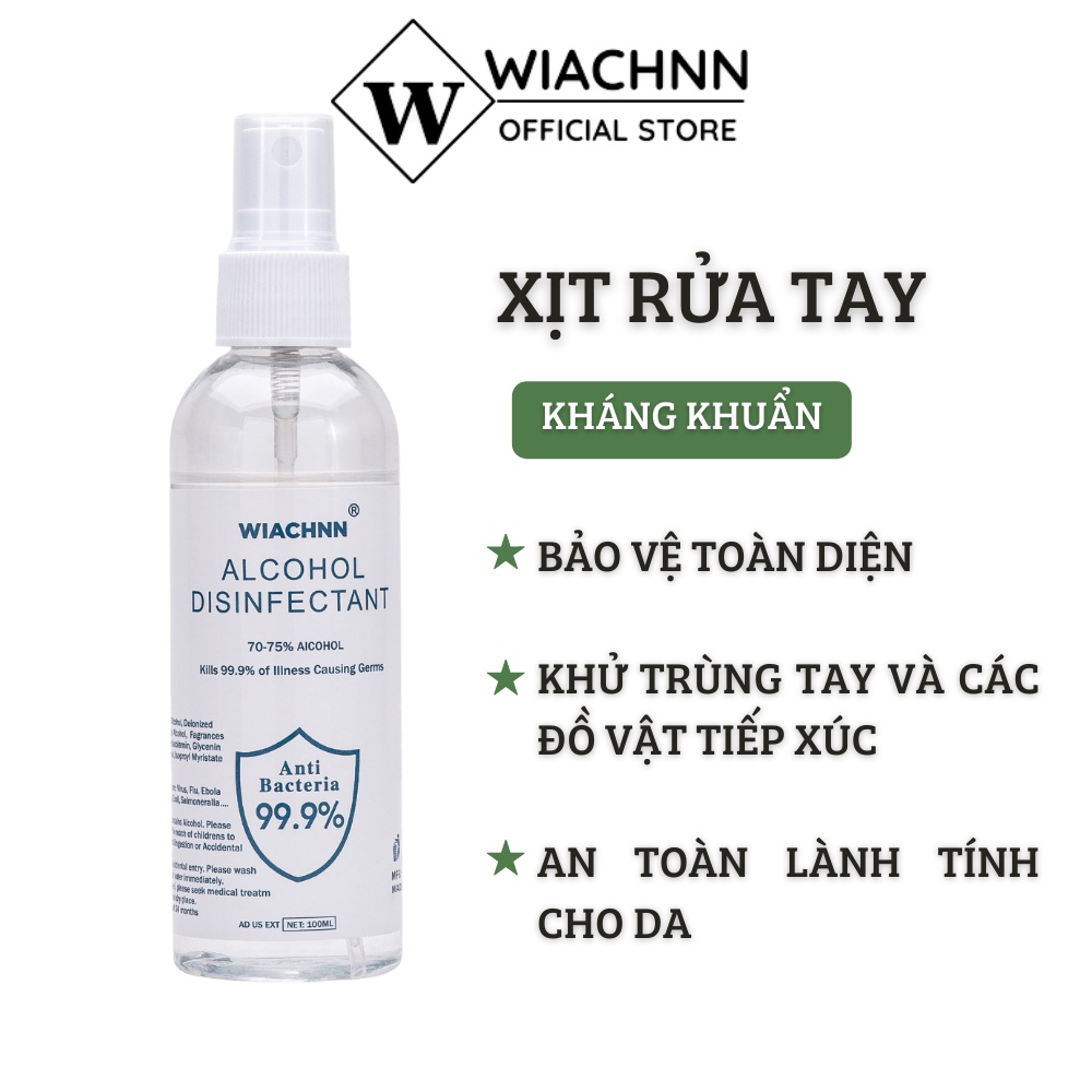 Xịt Rửa Tay Kháng Khuẩn Làm Sạch Vượt Trội, Không Gây Khô Da WIACHNN 100ml (Chai)