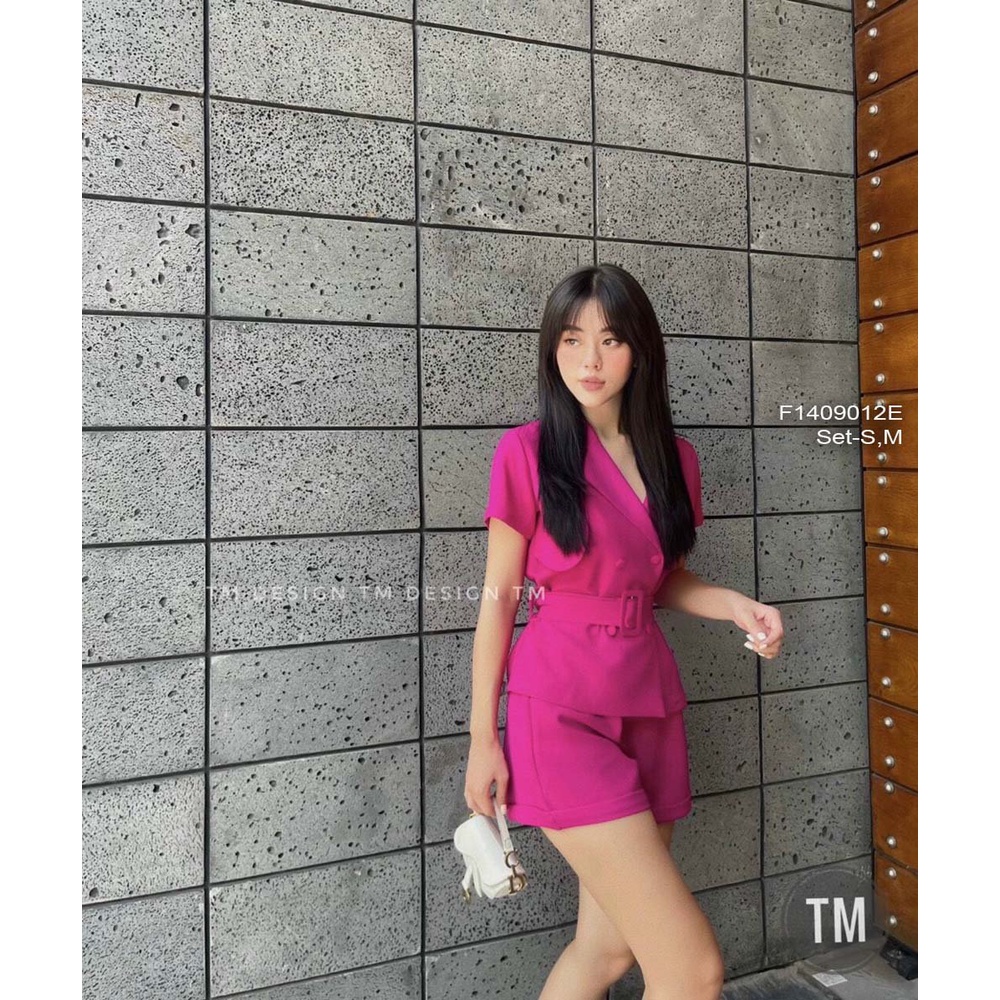 Set bộ áo vest khuy bọc thắt đai eo tay con kèm quần short!