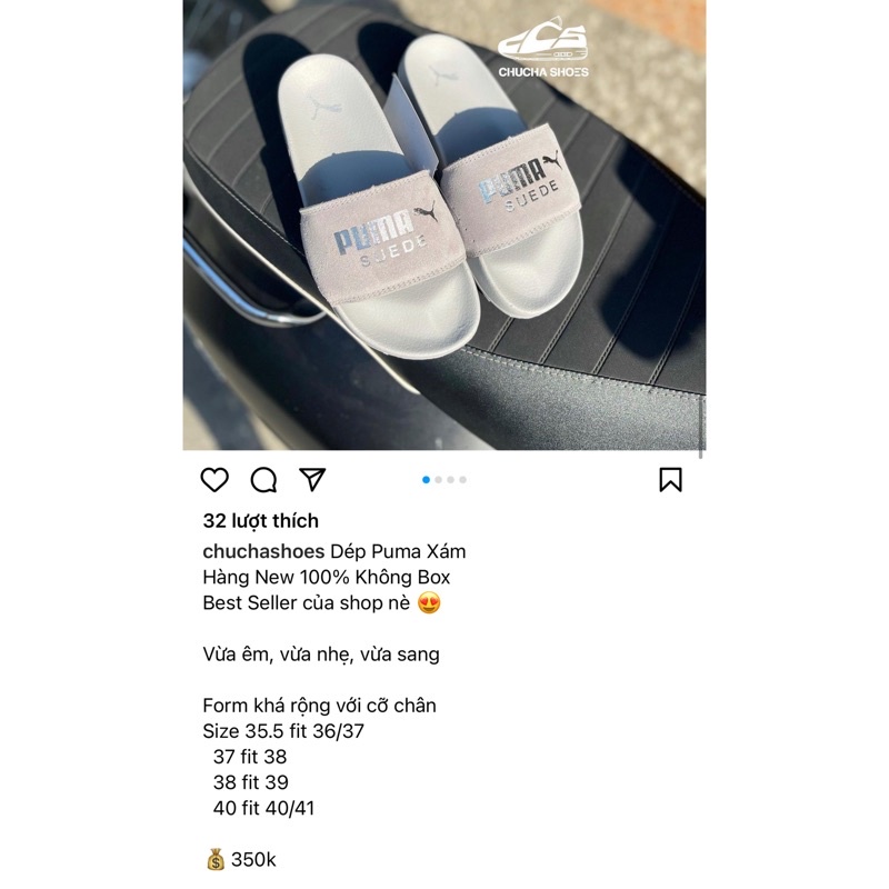 Dép Puma Xám Quai Ngang Da lộn
