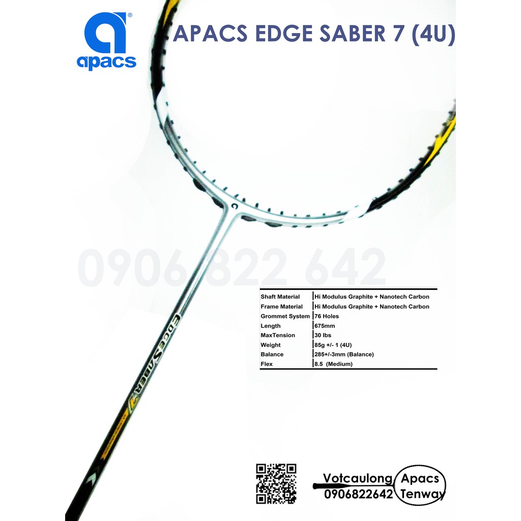 Vợt cầu lông Apacs Edge Saber 7 - 4U | Vợt chính hãng, phù hợp đánh phong trào