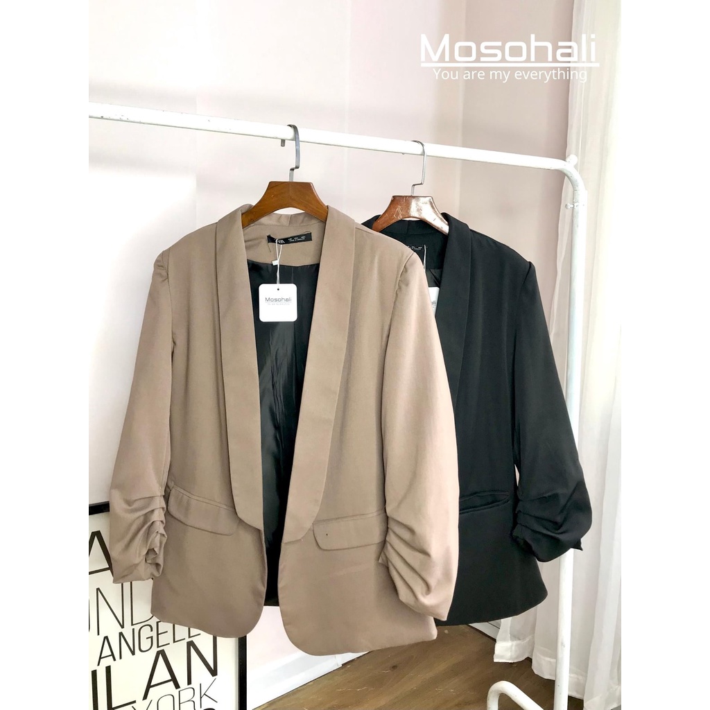 Áo Blazer nữ Mosohali nhún tay, Vest nữ thiết kế thời trang công sở 2 màu dáng hàn quốc