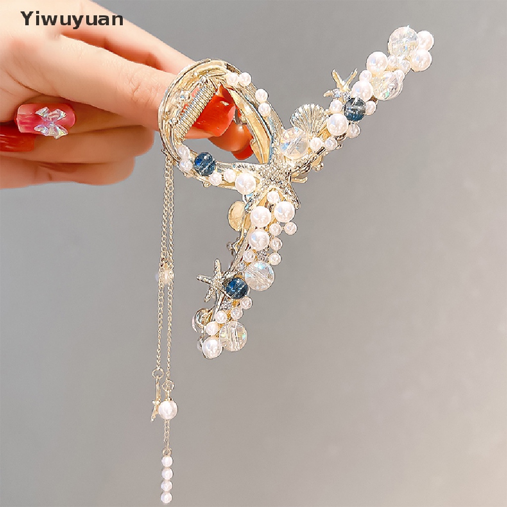 &lt; Yiwuyuan &gt; Kẹp Tóc Tua Rua Đính Đá Ngọc Trai / Sao Biển / Cá Mập