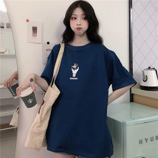 Áo thun tay lỡ in hình phi hành gia màu đen - xanh