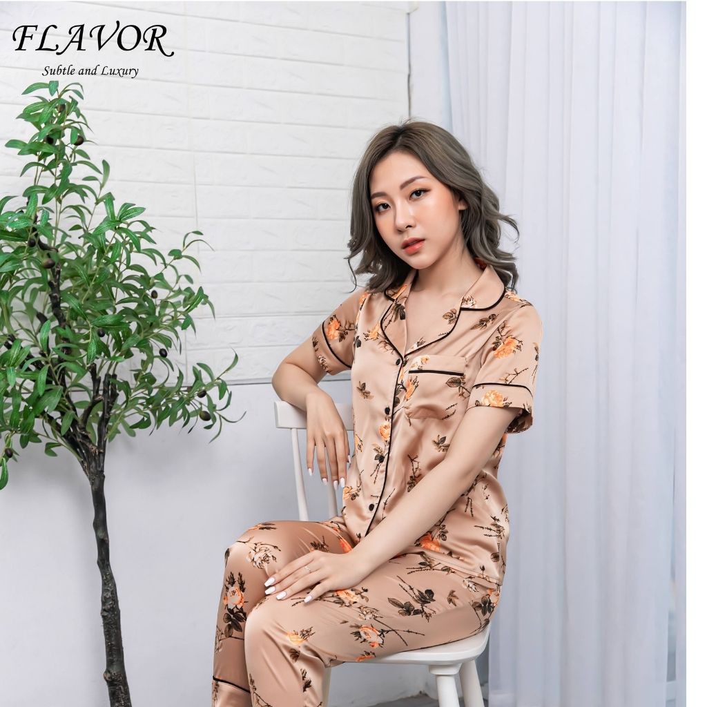 Bộ ngủ bộ đồ mặc nhà cao cấp FLARVOR F1016 thoáng khí với chất lụa Latin Pháp chống rạn mềm mịn mát