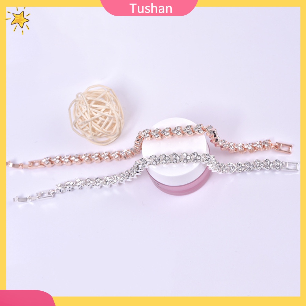 TUSH_Shiny Rhinestone Inlaid Women Bracelet Adjustable Bangle for Party Anniversary