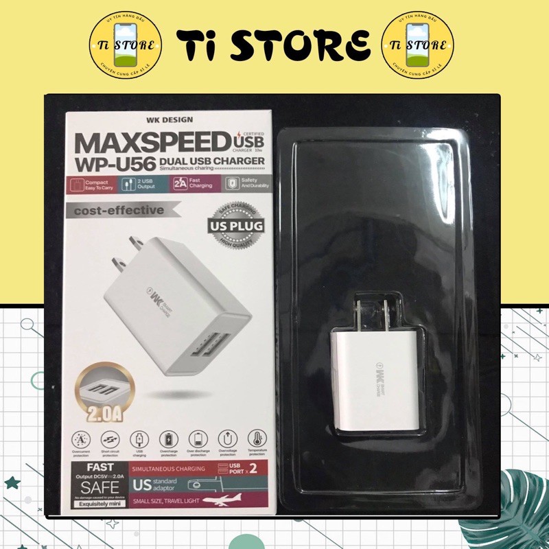 Cốc Sạc Nhanh WP-U56 2 Cổng Chính Hãng MAXSPEED 2A-Ti STORE
