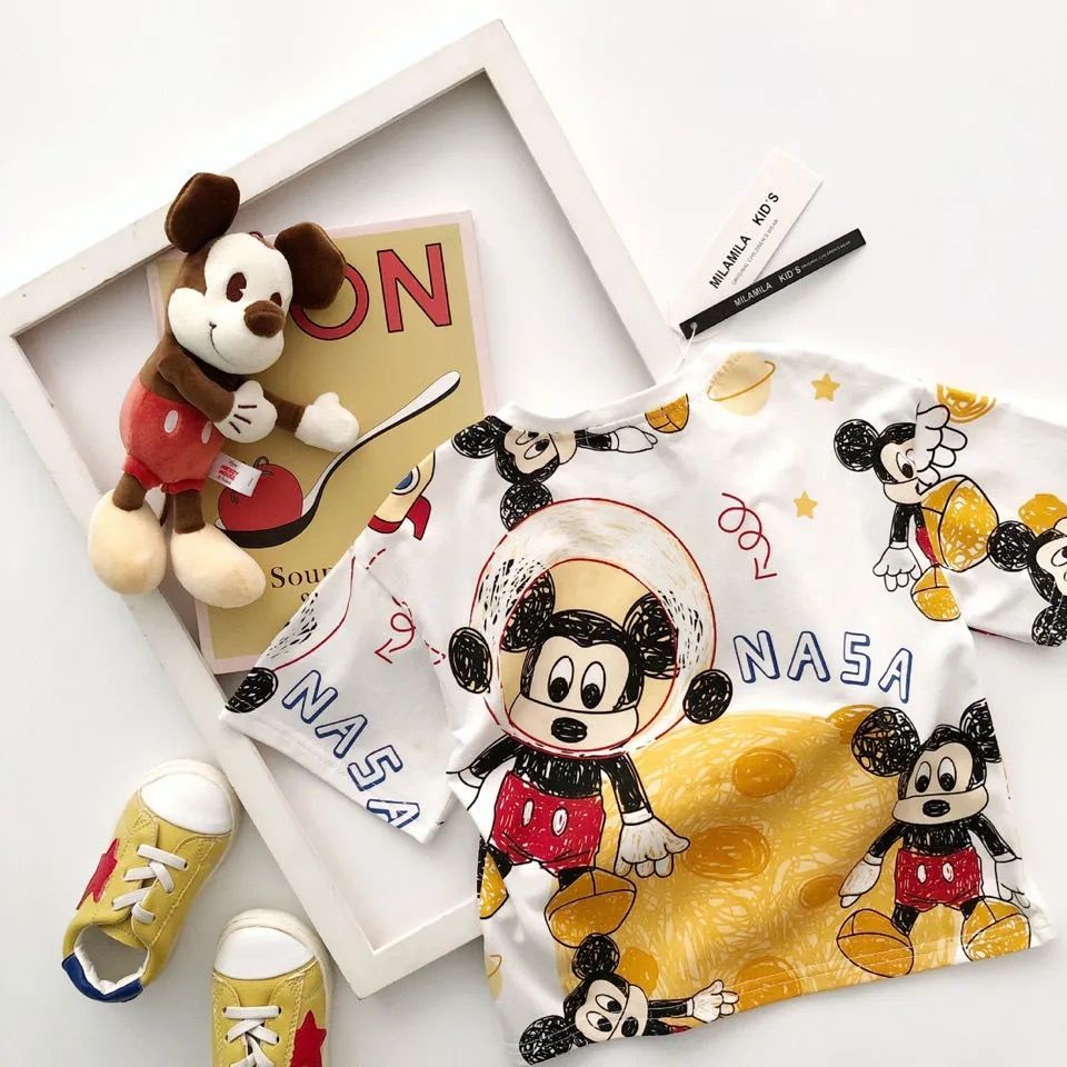 Áo Thun Tay Ngắn Vải Cotton Mỏng Thoáng Khí In Hoạt Hình Kiểu Hàn Quốc Dễ Thương