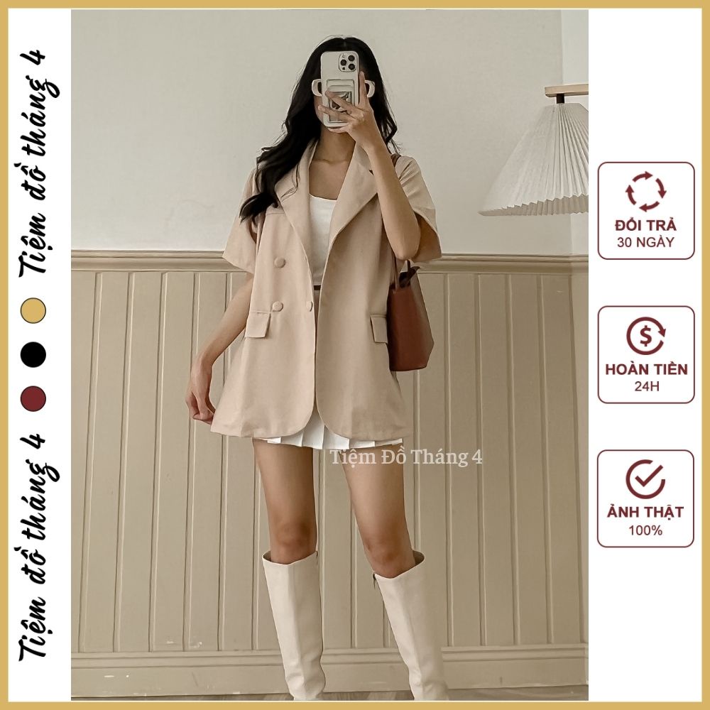 Áo Blazer Nữ Hàn Quốc Ngắn Tay Mẫu 2022, Vest Nữ Khoác Ngoài 4 Cúc Mặc Đi Chơi  ULZZANG BLAZER