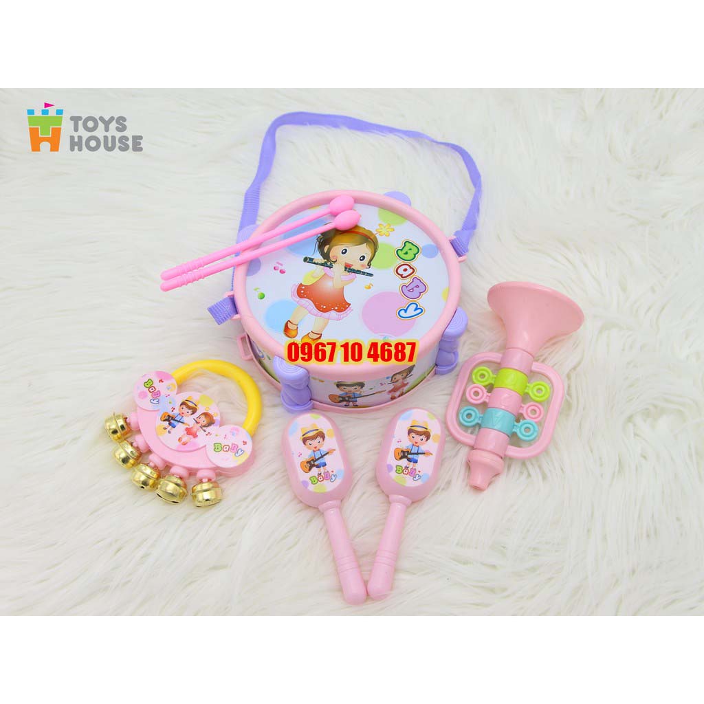 Set đồ chơi Xúc xắc, lục lạc, kèn, trống Toyshouse dành cho bé từ sơ sinh 733 - giúp bé phát triển thị giác, thính giác