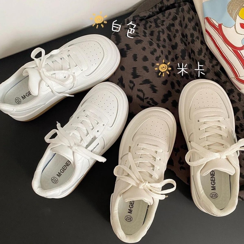 Giày thể thao nữ đẹp ulzzang phong cách Hàn Quốc dễ thương hot 2022 màu trắng be da cao cấp