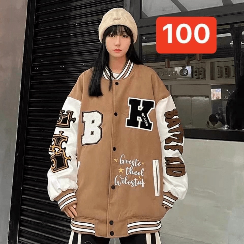 Áo Khoác Hoodie Kiểu Bomber Nút Bấm In Chữ K Dáng Thụng Chất Cách Nhiệt HOttrend mới