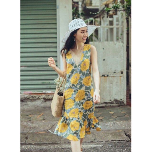 ĐẦM BODY HOA VÀNG LAI BÈO PHỐI LƯỚI