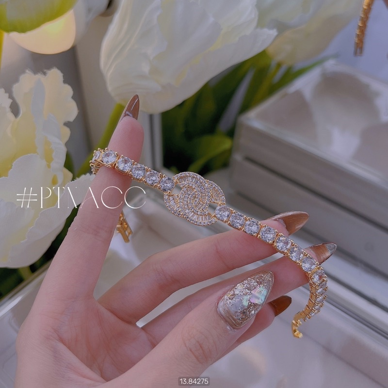 ᴾᵀᴺᵃᶜᶜ Lắc tay xi bạch kim full đá paguet logo thương hiệu . L61803Yu