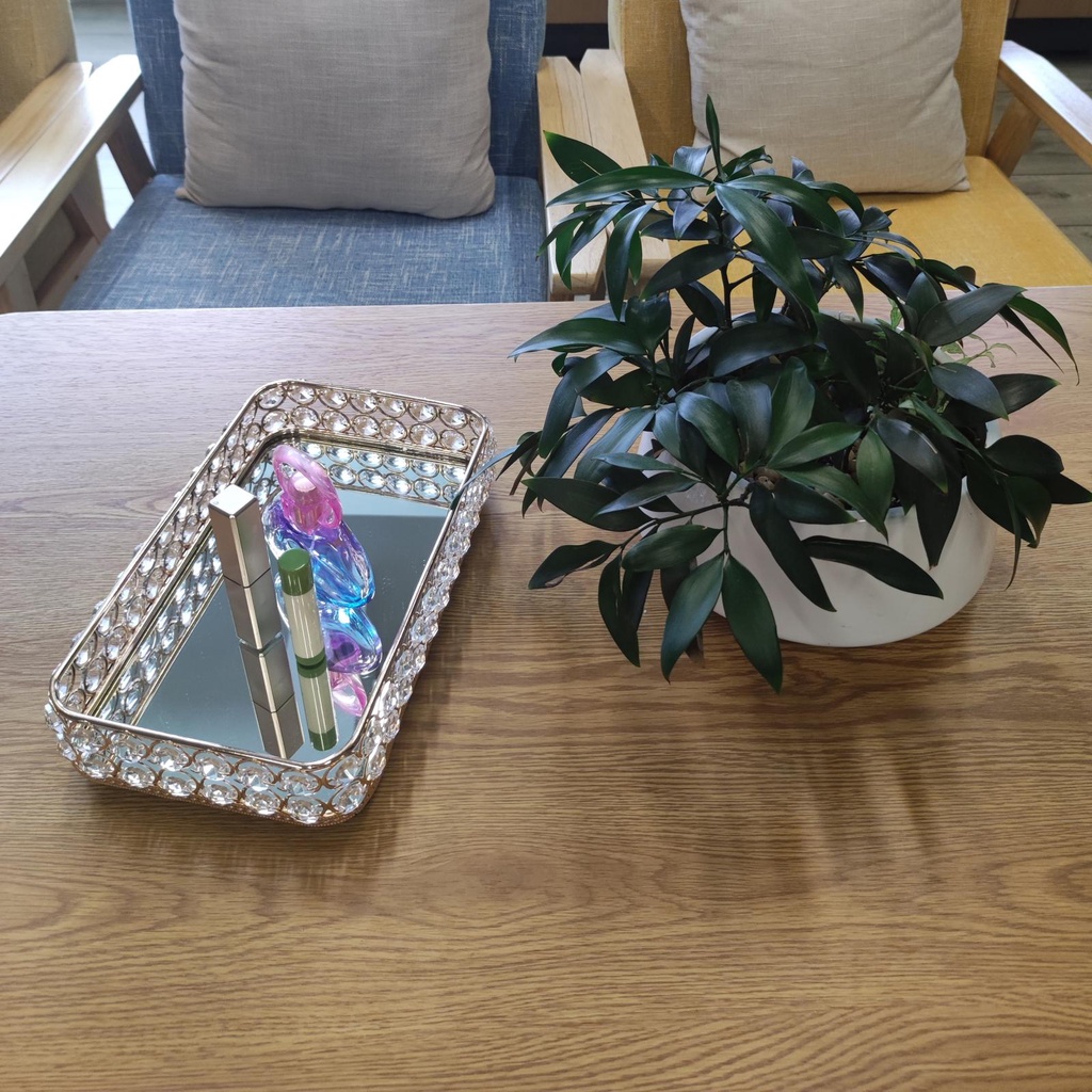 Hình Chữ Nhật Gương Gương Pha Lê Mỹ Phẩm Khay Bàn Trang Trí Trang Sức Nước Hoa Trang Trí Trang Trí Nước Hoa Trang Điểm Lưu Trữ Người Tổ Chức Phục Vụ Khay Bánh Đĩa Tealight